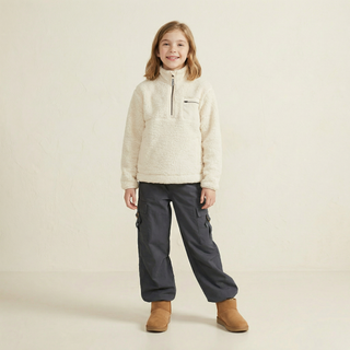 Kız Çocuk Peluş Üst ve Astarlı Pamuk Kargo Pantolon