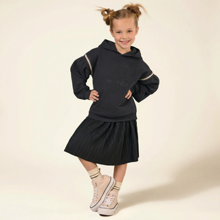 Kız Çocuk Nakışlı Sweatshirt & Beli Lastikli Astarlı Pileli Etek 2’li Takım