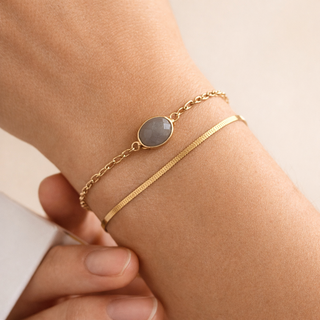 Grey Agate Gri Akik Taşlı Paslanmaz Çelik Bileklik